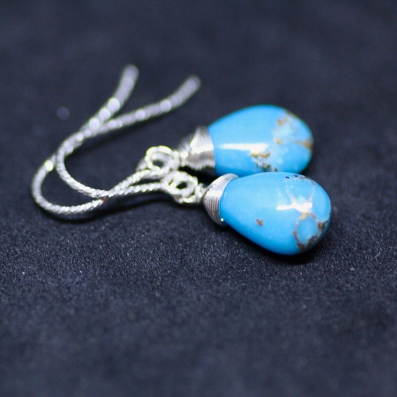 Natural Turquoise Earrings Sterling Silver Hooks , December Birthstone - Picture 5 of 6